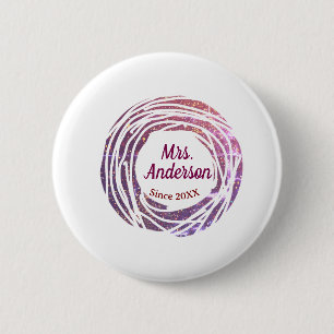 Frau Name rosa mauve Rand seit Jahr Hochzeit Braut Button