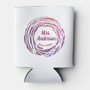 Frau Name rosa mauve Rand seit Jahr Hochzeit Braut Dosenkühler
