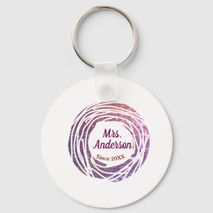 Frau Name rosa mauve Rand seit Jahr Hochzeit Braut Schlüsselanhänger