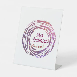 Frau Name rosa mauve Rand seit Jahr Hochzeit Braut Sockelschild