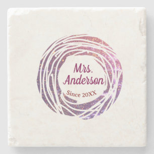 Frau Name rosa mauve Rand seit Jahr Hochzeit Braut Steinuntersetzer