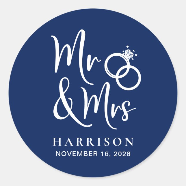 Frau Navy Blue Wedding Runder Aufkleber (Vorderseite)