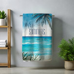 Frau Newlywed Bride Monogram Watercolor Seascape Strandtuch<br><div class="desc">Dieses Design kann in dem Bereich personalisiert werden, der durch das Ändern des Fotos und/oder Textes zur Verfügung gestellt wird. Oder Sie können es anpassen, indem Sie den Mausklick auswählen, um weitere Optionen anzupassen, um die Farbe des Hintergrunds zu löschen oder zu ändern, Text hinzuzufügen, die Textfarbe oder den Stil...</div>
