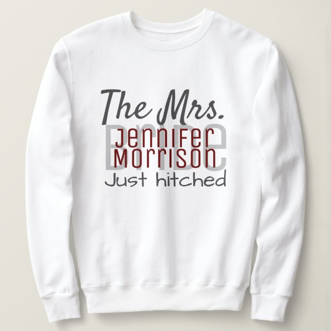 Frau Newlywed Modern Maroon Wedding Clothing Sweatshirt (Design vorne)