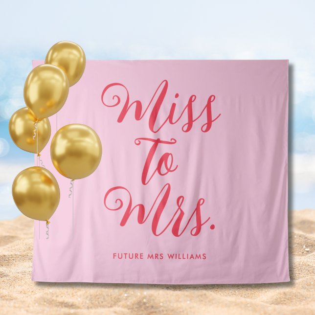 Frau Niedlich Pink und rotes Bachelorette-Banner Wandteppich (Miss to Mrs Cute Bright Pink and red Bachelorette Banner Bridal Shower Tapestry)