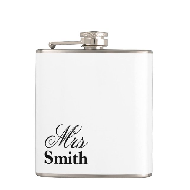 Frau Personalized Name White Black Flachmann (Vorderseite)
