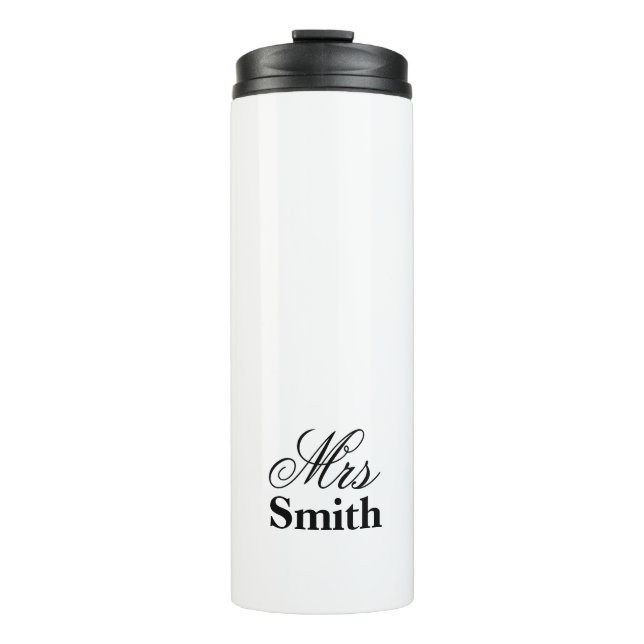 Frau Personalized Name White Black Thermosbecher (Vorderseite)