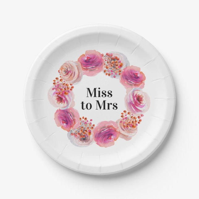Frau Pink Floral Bachelorette Brautparty Pappteller (Vorderseite)
