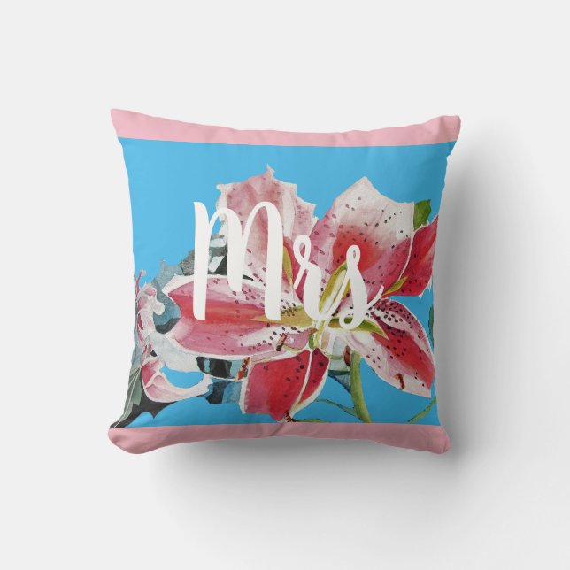 Frau Pink Lily Blumendekissen Kissen (Vorderseite)