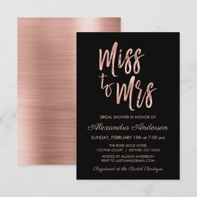 Frau Pink Rose Gold Brautparty Einladung (Vorne/Hinten)