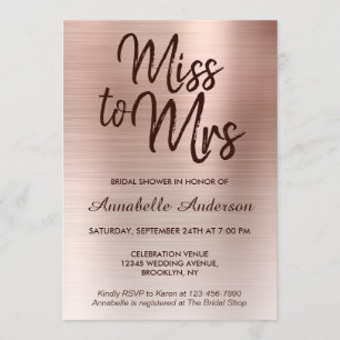 Frau Pink Rose Gold Metal Brautparty Einladung