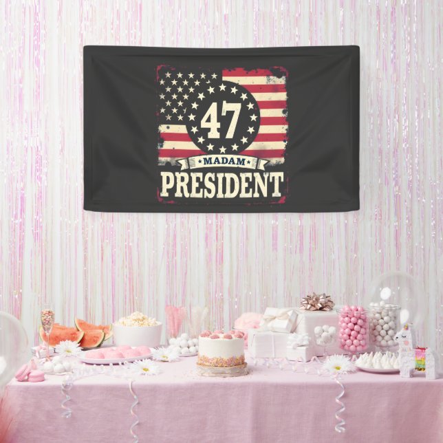 Frau Präsidentin, amerikanische Flagge 47 Harris W Banner (Party)