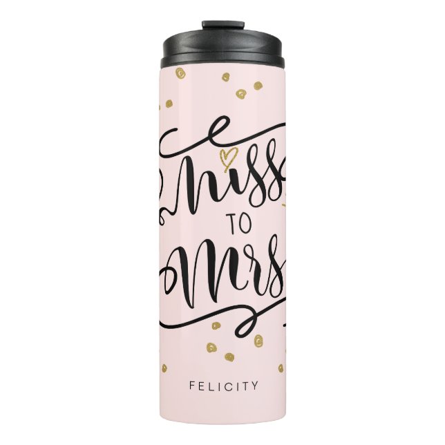 Frau Präsidentin| Black & Gold Heart & Ring Weddin Thermosbecher (Vorderseite)
