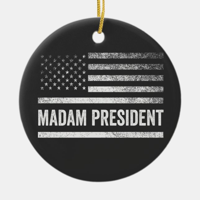 Frau Präsidentin, Harris Walz, Amerikanischer Flag Keramik Ornament (Vorne)