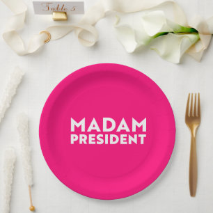 Frau Präsidentin! Moderne Typografie weiß heiß ros Pappteller
