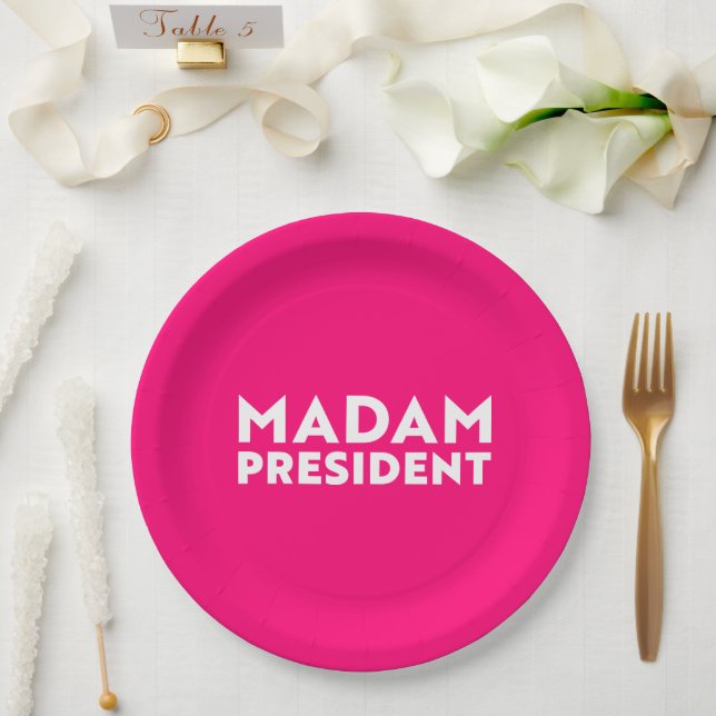 Frau Präsidentin! Moderne Typografie weiß heiß ros Pappteller (Hochzeit)