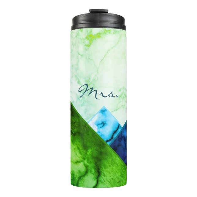 Frau Rainbow Marble Mountains Farbe Block Custom  Thermosbecher (Vorderseite)