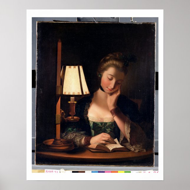 Frau Reading by a Paper-bell Shade, 1766 (Öl auf Poster (Vorne)