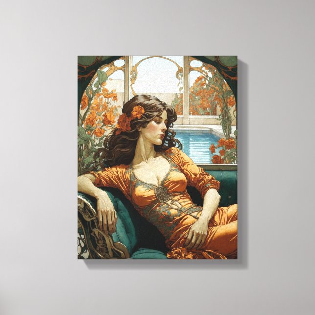 Frau Reclining - Art Nouveau Style Leinwanddruck (Vorderseite)