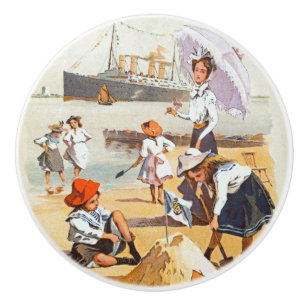 Frau ~ Regenschirm ~ Kind~ Hamburg-Amerika Linie Keramikknauf