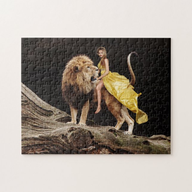FRAU REITEN EINE LION FANTASY JIGSAW PUZZLE (Horizontal)
