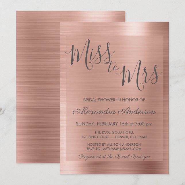 Frau Rose Gold | Rosa Brautparty Einladung (Vorne/Hinten)