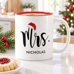 Frau Roter Weihnachtsmannhut Benutzerdefiniertes W Zweifarbige Tasse