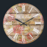 Frau Rustic Farmhouse Floral Wood Roman Numeral Große Wanduhr<br><div class="desc">Große Wandtüte,  für Bauerndekoration,  mit Vintager Darstellung römischer Zahlen,  Gesichtsuhr,  in Weiß,  über Blumenholzstruktur. Einfache Anpassung mit Familiennamen,  Datum und Lieblingsfarben (Text- und Gesichtsuhr).</div>
