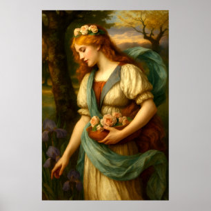 Frau sammelt Blumen Poster