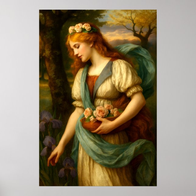 Frau sammelt Blumen Poster (Vorne)