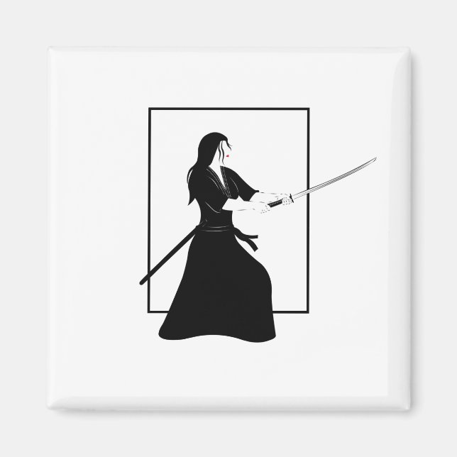 Frau Samurai Warrior mit Schwert Magnet (Vorne)