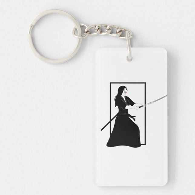 Frau Samurai Warrior mit Schwert Schlüsselanhänger (Vorderseite)