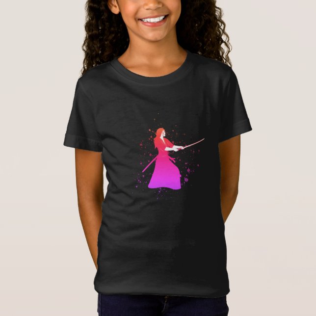 Frau Samurai Warrior mit Schwert T-Shirt (Vorderseite)