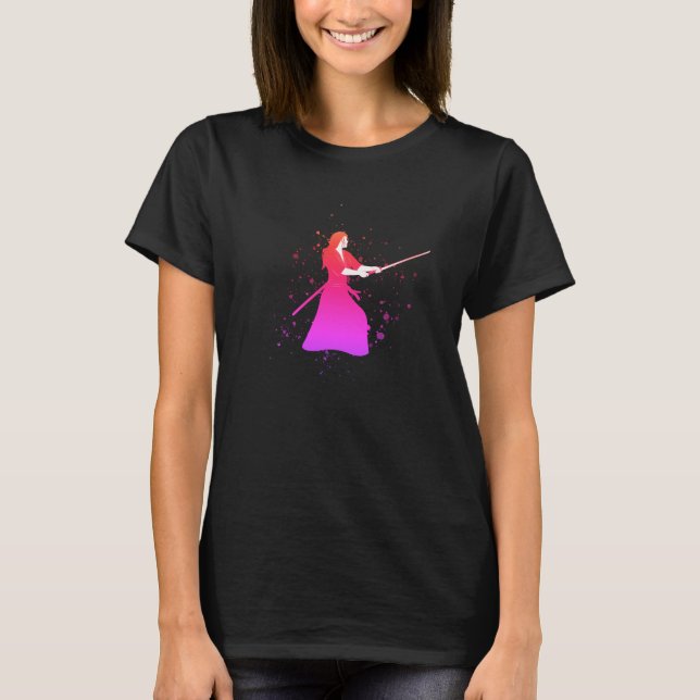 Frau Samurai Warrior mit Schwert T-Shirt (Vorderseite)