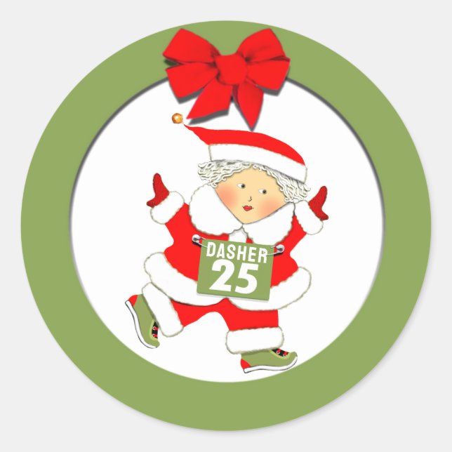 Frau Santa Runner Racing Runder Aufkleber (Vorderseite)