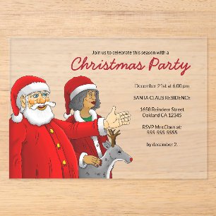 Frau Santa und Santas Weihnachtsfeier Acryleinladungen