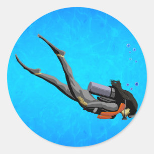 Frau SCUBA Diving Runder Aufkleber
