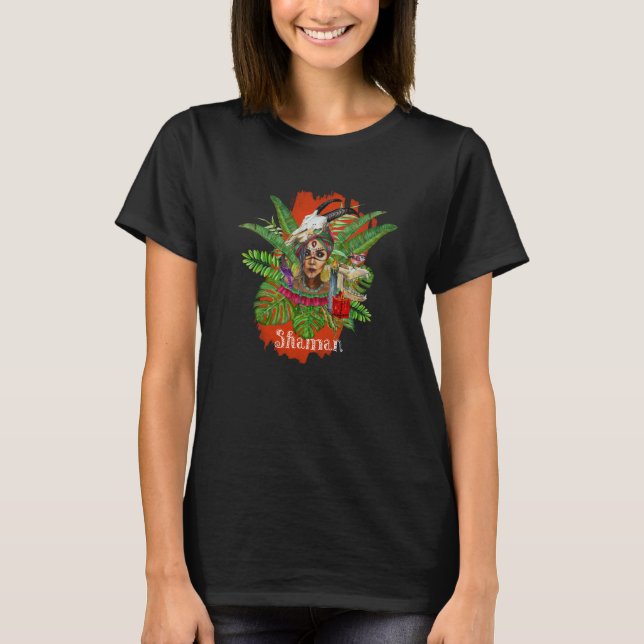 Frau Shaman mit Tierschädel T-Shirt (Vorderseite)