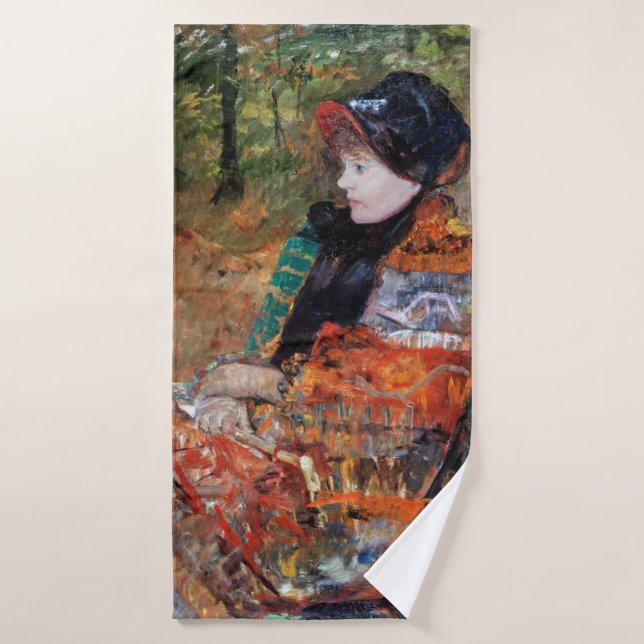 Frau sitzt auf der Bank, Mary Cassatt Badehandtuch (Badehandtuch)