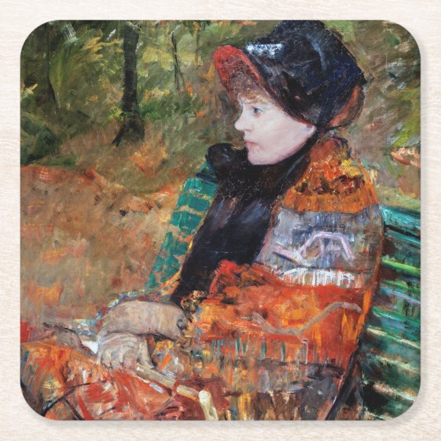 Frau sitzt auf der Bank, Mary Cassatt Rechteckiger Pappuntersetzer (Vorderseite)