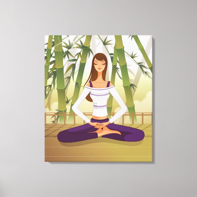 Frau sitzt in Lotus-Position, meditiert Leinwanddruck (Vorderseite)