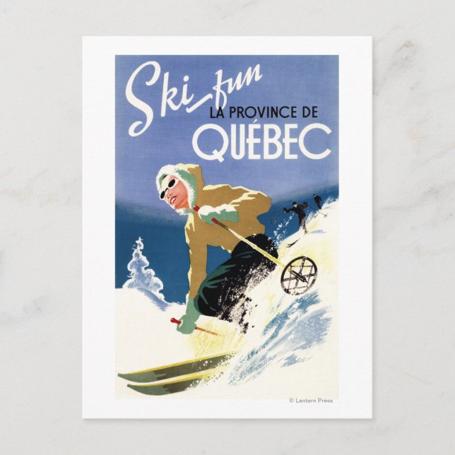 Frau Skiing - Englisch und Französisches Poster Postkarte (Vorderseite)