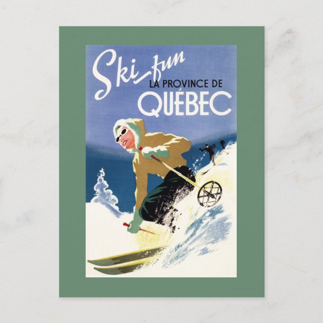 Frau Skiing - Englisch und Französisches Poster Postkarte (Vorderseite)