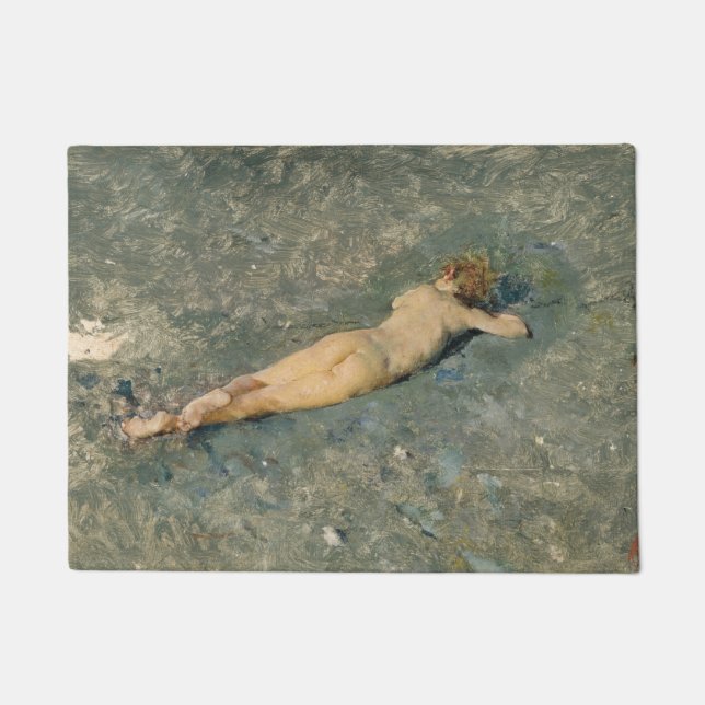 Frau Sonnenbaden am Strand von Portici Fußmatte (Vorderseite)