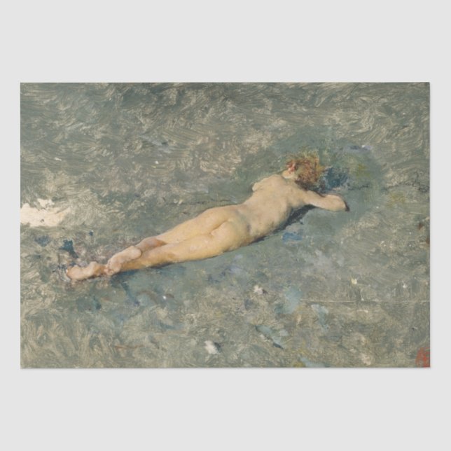 Frau Sonnenbaden am Strand von Portici Seidenpapier (Vorderseite)