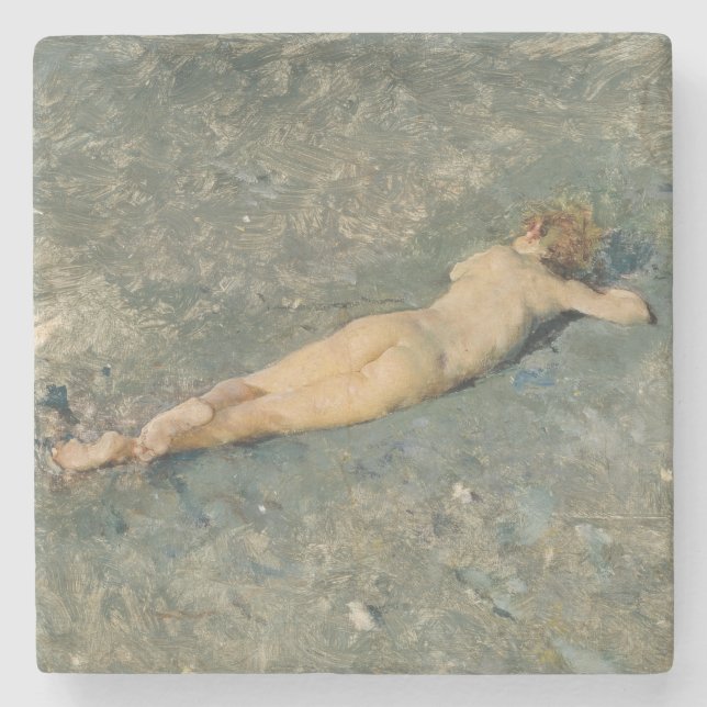 Frau Sonnenbaden am Strand von Portici Steinuntersetzer (Vorderseite)