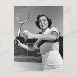 Frau spielt Tennis 3 Postkarte
