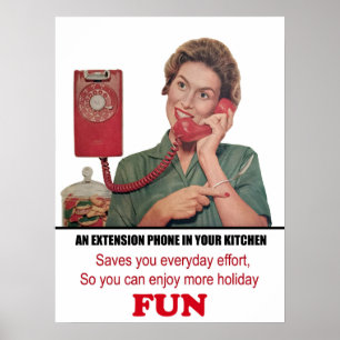 Frau spricht am Telefon, Vintage-Foto Poster