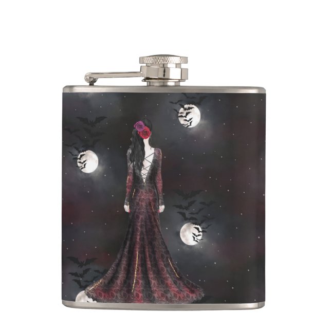 FRAU STEHEND IN EINEM SPOOKY NIGHT SKY MIT VÖGELN FLACHMANN (Vorderseite)