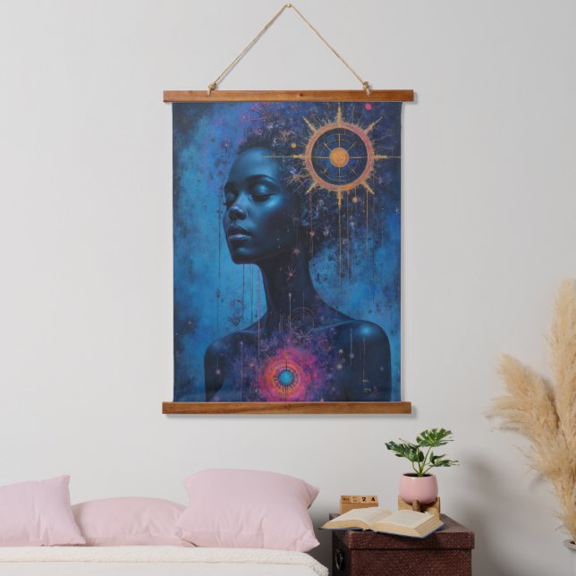 Frau Tarot Wandteppich Mit Holzrahmen (Schlafzimmer)